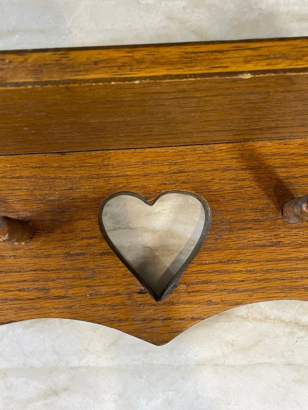 Vintage Cottage Heart Wood Wall Shelf with Pegs